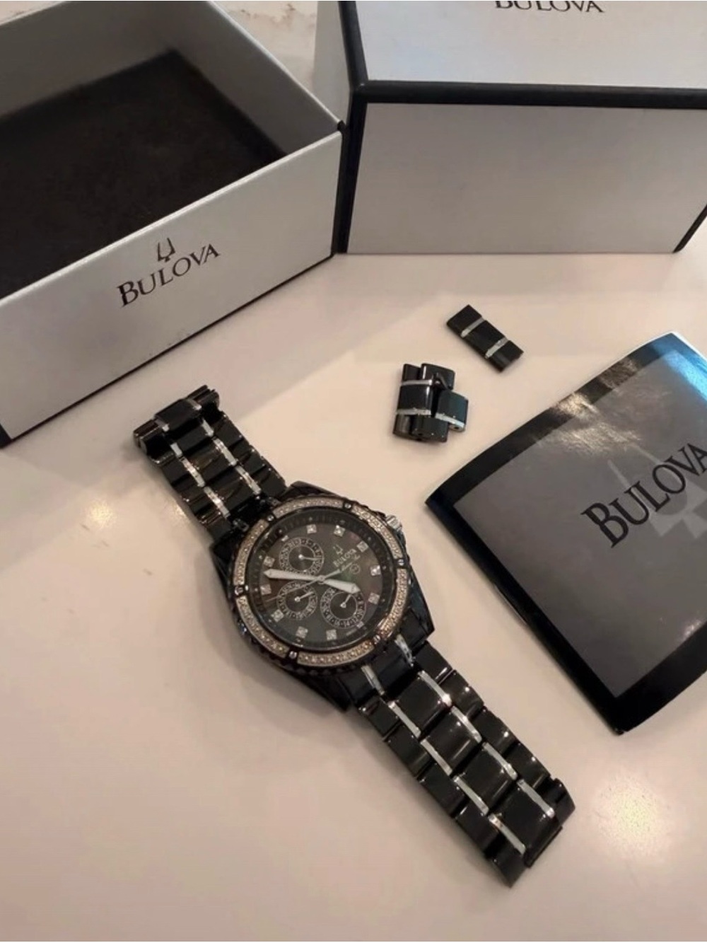 Bulova Marine Star Diamond Accent Chronograph Watch 98E003 Black